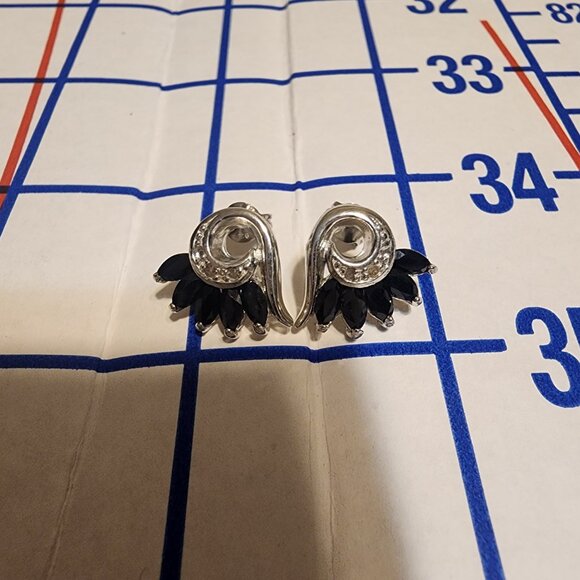 Sapphire & Diamond Petal Earrings, White Gold Rhodium over Sterling Silver - Picture 6 of 8